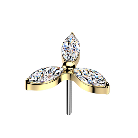 Threadless drei Blütenblätter vergoldet Kristalle silber