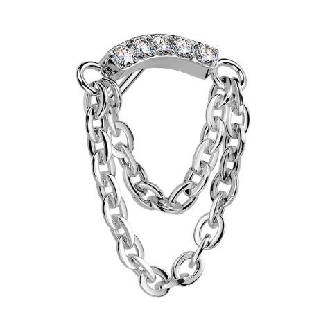 Barra ricurva senza filettatura cristalli argentati pendente due catene