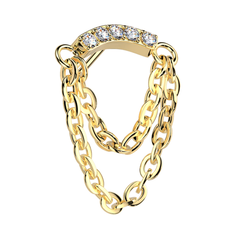 Barra curva senza filettatura placcata oro cristalli argento ciondolo due catene