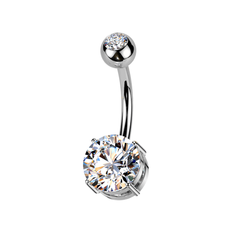 Banana filettatura interna argento con sfera argento cristallo argento e cristallo argento incastonato