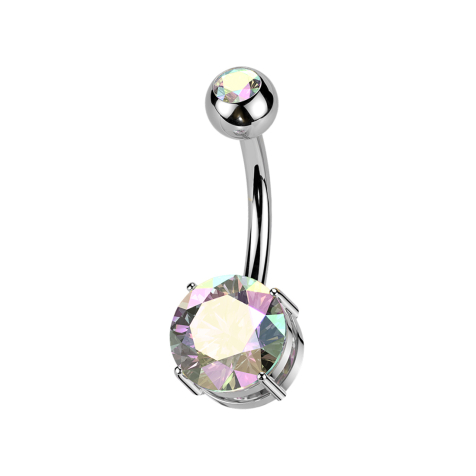 Banana filettatura interna argento con sfera argento cristallo multicolore e cristallo multicolore incastonato