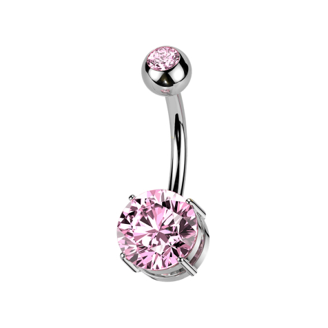 Banane filetage intérieur argenté avec boule argentée, cristal rose et cristal rose serti