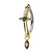 Foldable gold-plated banana shield dagger crystal black...