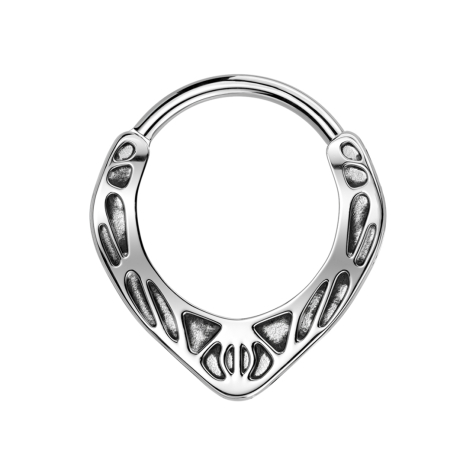 Micro segment ring hinged silver tribal pattern