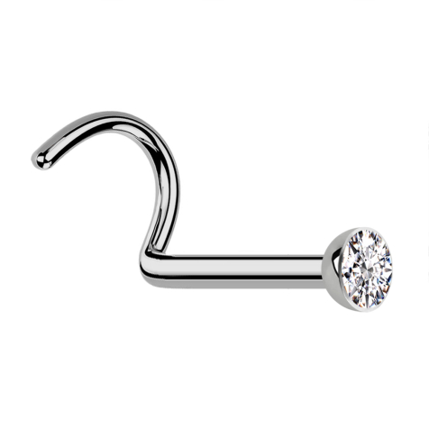 Boucle doreille stérile courbée, argentée, demi-sphère en cristal argenté