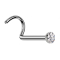 Boucle doreille stérile courbée, argentée, demi-sphère en cristal argenté