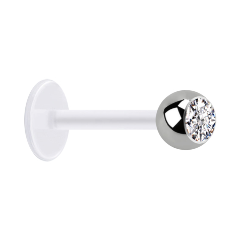 Micro labret stérile transparent avec boule argentée et cristal argenté