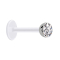 Sterile, transparent micro labret with a silver hemispherical crystal