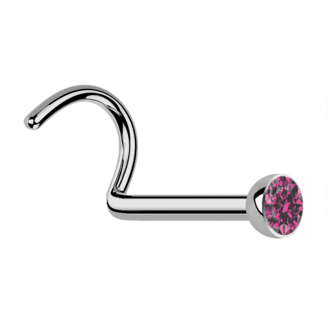 Steriler Nasenstecker gebogen silber Halbkugel Premium Kristall pink