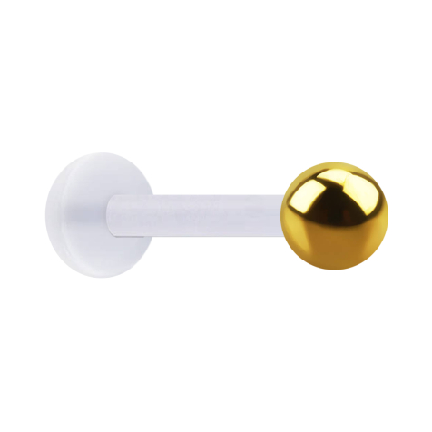 Transparent labret with 24k gold-plated ball