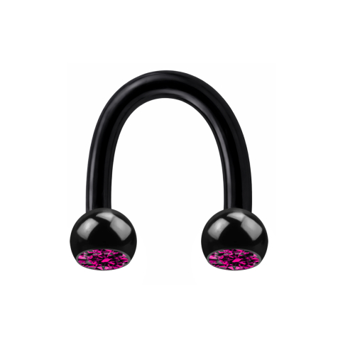 Micro Circular U Barbell schwarz mit zwei Kugeln Kristall fuchsia