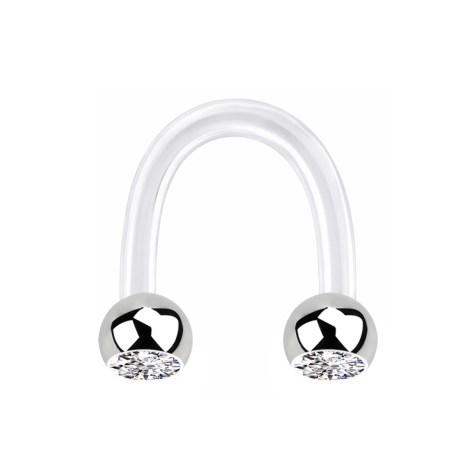 Micro Circular U Barbell transparent mit zwei Kugeln silber Kristall silber