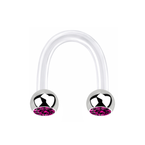Micro Circular U Barbell transparent mit zwei Kugeln silber Kristall fuchsia