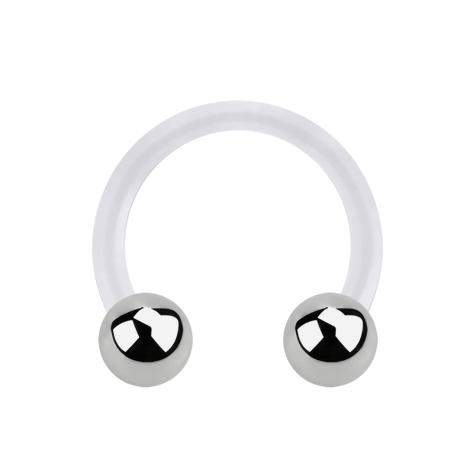 Micro Circular Barbell transparent mit zwei Kugeln silber