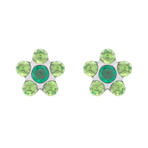 Orecchini a bottone in argento Daisy cristallo verde