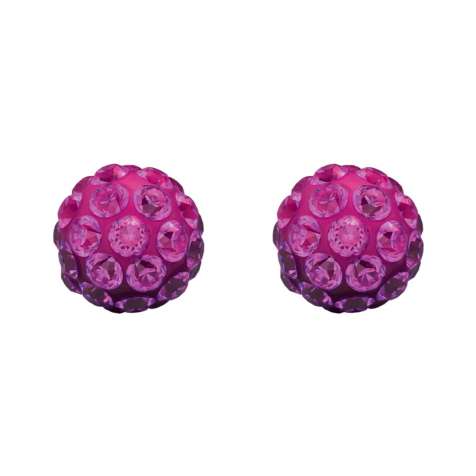 Orecchini a bottone in argento con cristallo Fireball fucsia