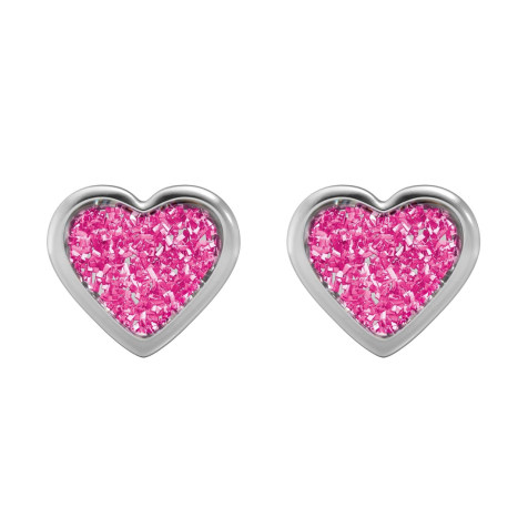 Orecchini a bottone in argento con cuore glitter rosa