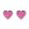 Orecchini a bottone in argento con cuore glitter rosa