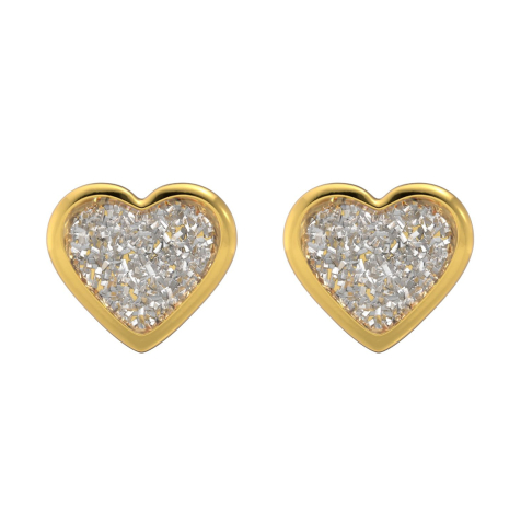 Orecchini a bottone placcati oro con cuore glitterato argento