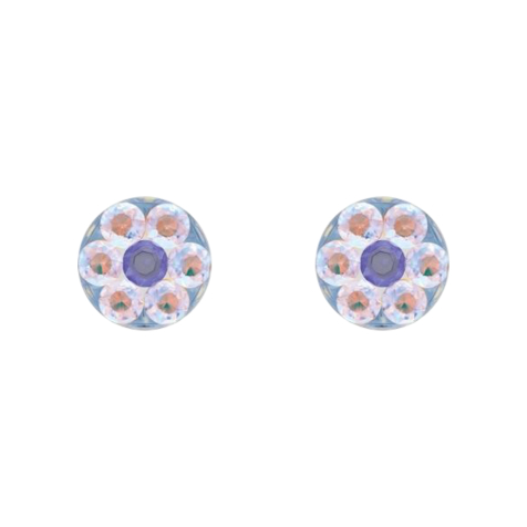 Silver mini daisy crystal ear studs, iridescent blue