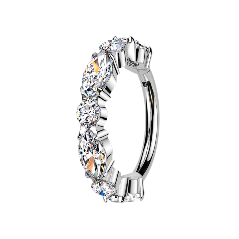 Micro Piercing Ring klappbar silber seitlich runde und ovale Kristalle silber