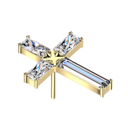 Threadless Kreuz vergoldet Baguette Kristalle silber