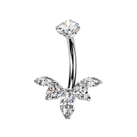 Banana filettatura interna argento cristallo incastonato argento e cristalli ad ala argento