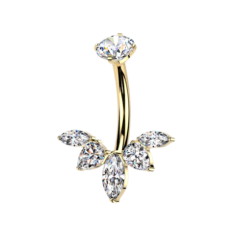 Banane filetage intérieur plaqué or Cristal serti argent et cristaux ailés argent