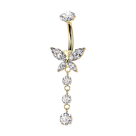 Banana internal thread gold-plated crystal silver setting and butterfly pendant two crystals silver