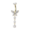 Banana internal thread gold-plated crystal silver setting and butterfly pendant two crystals silver