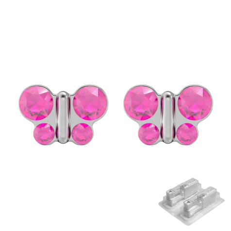 Première broche argent papillon cristal rose