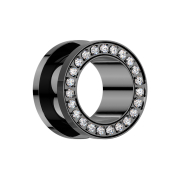 Flesh Tunnel schwarz Kristalle silber