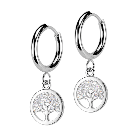 Orecchino a clip in argento con pendente Albero della Vita e cristalli in argento
