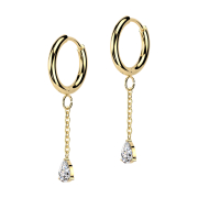Orecchino a clip placcato in oro con pendente a goccia in...