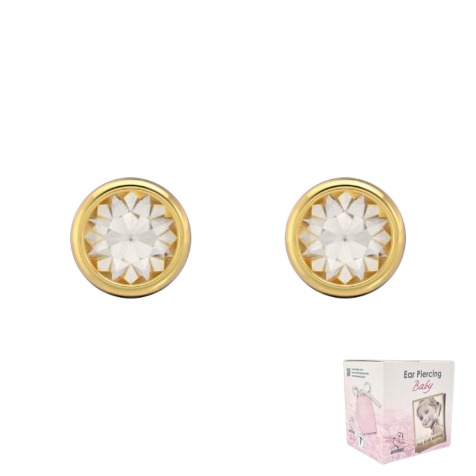 My First Earring-Set Erststecker vergoldet mit Bezel Kristall silber (kurzer Stift)