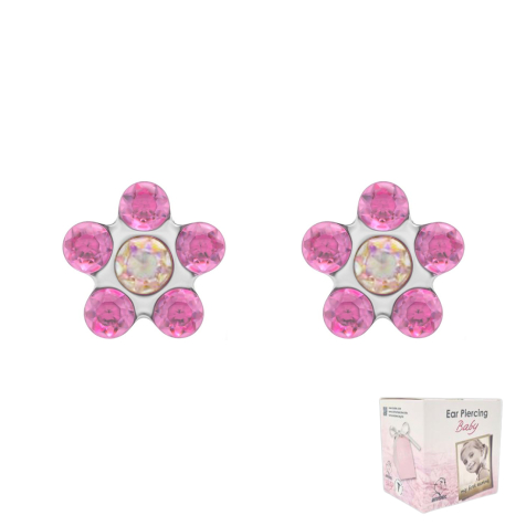 My First Earring Set: First Earrings, Silver Daisy with Pink and Multicolored Crystals (Short Post)