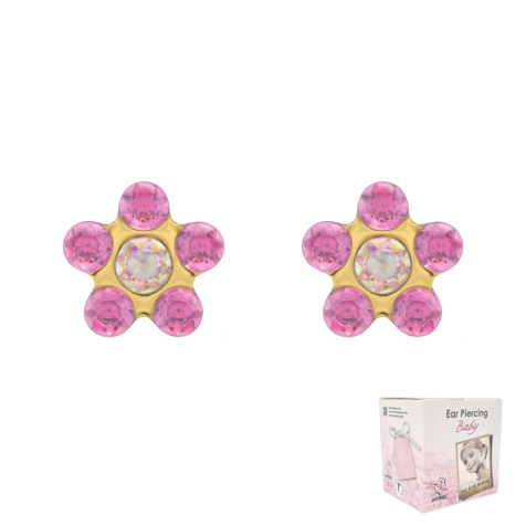 My First Earring-Set Erststecker vergoldet Daisy Kristall pink und multicolor (kurzer Stift)