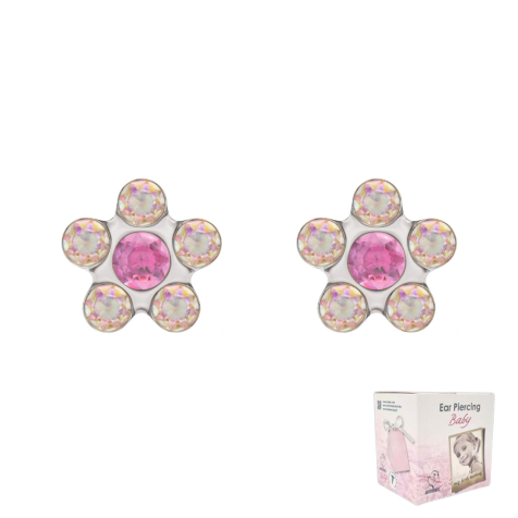 Set di primi orecchini a bottone placcati in oro con cristalli Daisy multicolori e rosa (perno corto)