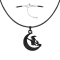 Black necklace with a moon pendant featuring a witch on a broomstick, black