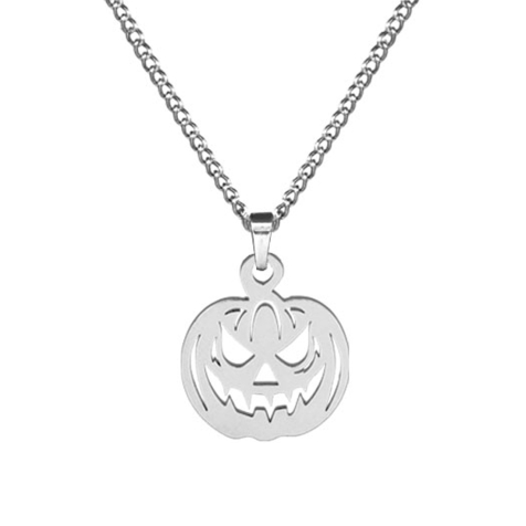 Chaîne en argent avec pendentif tête de citrouille en argent