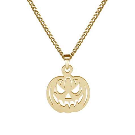 Chaîne plaquée or, pendentif tête de citrouille plaqué or