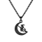 Black necklace with a moon pendant featuring a witch on a broomstick, black