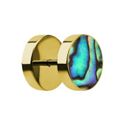 Faux plug plaqué or, époxy et abalone
