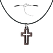 Collier noir avec pendentif en forme de croix creuse en bois de narra