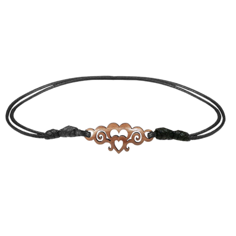 Black bracelet with two hearts made of sawo wood