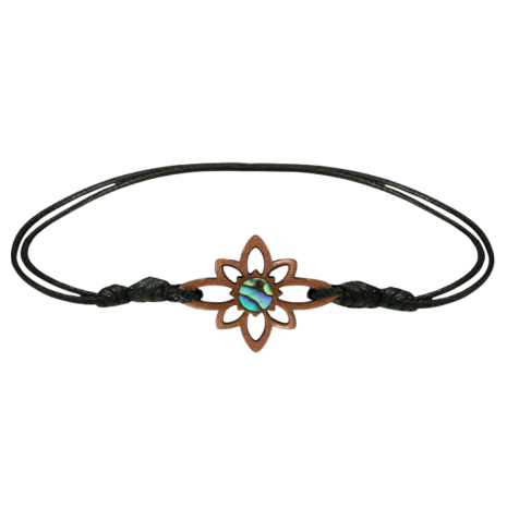Bracelet noir avec fleur et nacre dAbalone en bois de sawo