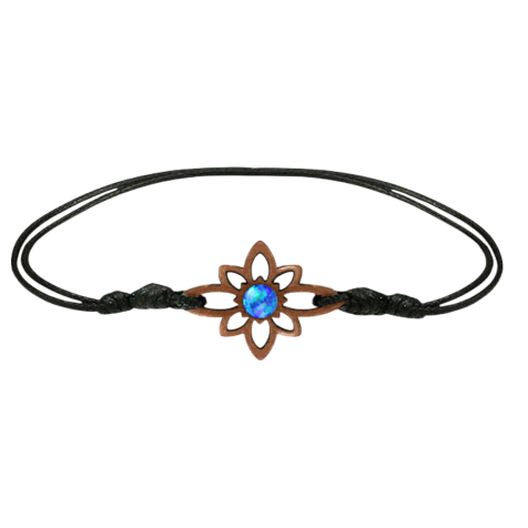 Bracelet noir avec fleur et opale bleue en bois de sawo