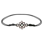 Black bracelet with a square flower motif and blue opal,...