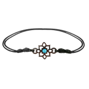 Black bracelet with a square flower and a turquoise...