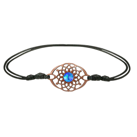 Armband schwarz Blume Oval mit Opal blau aus Sawo Holz